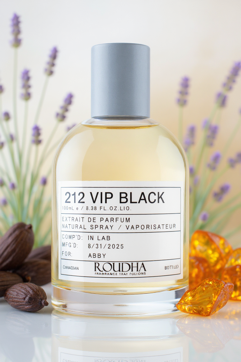 212 VIP BLACK cologne bottle - dark oriental anise fennel lavender black vanilla amber masculine fragrance by Roudha
