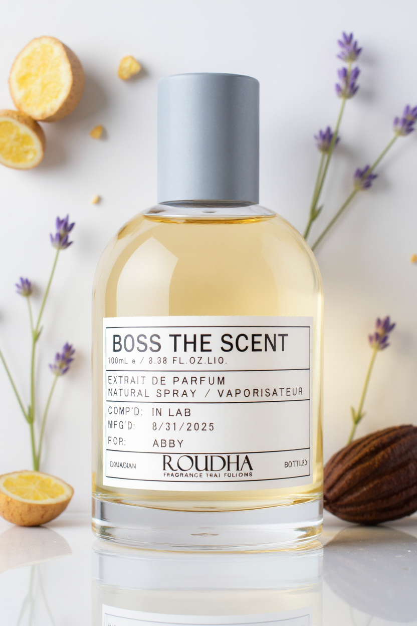 BOSS THE SCENT cologne bottle - exotic ginger maninka leather cocoa masculine fragrance by Roudha
