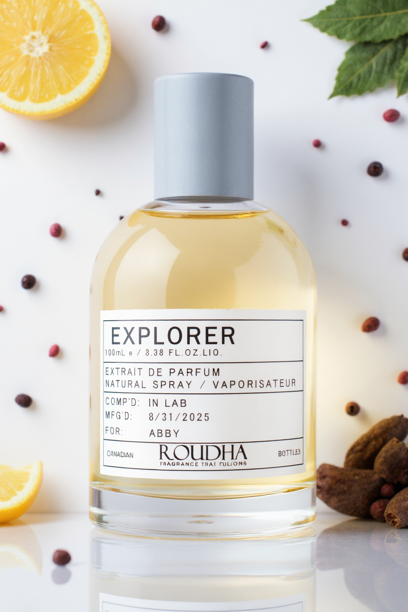 EXPLORER cologne bottle - woody aromatic bergamot patchouli ambroxan masculine fragrance by Roudha