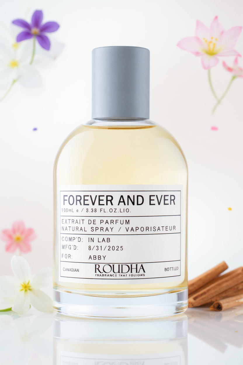 FOREVER AND EVER perfume bottle - soft violet jasmine rose floral musk feminine fragrance by Roudha