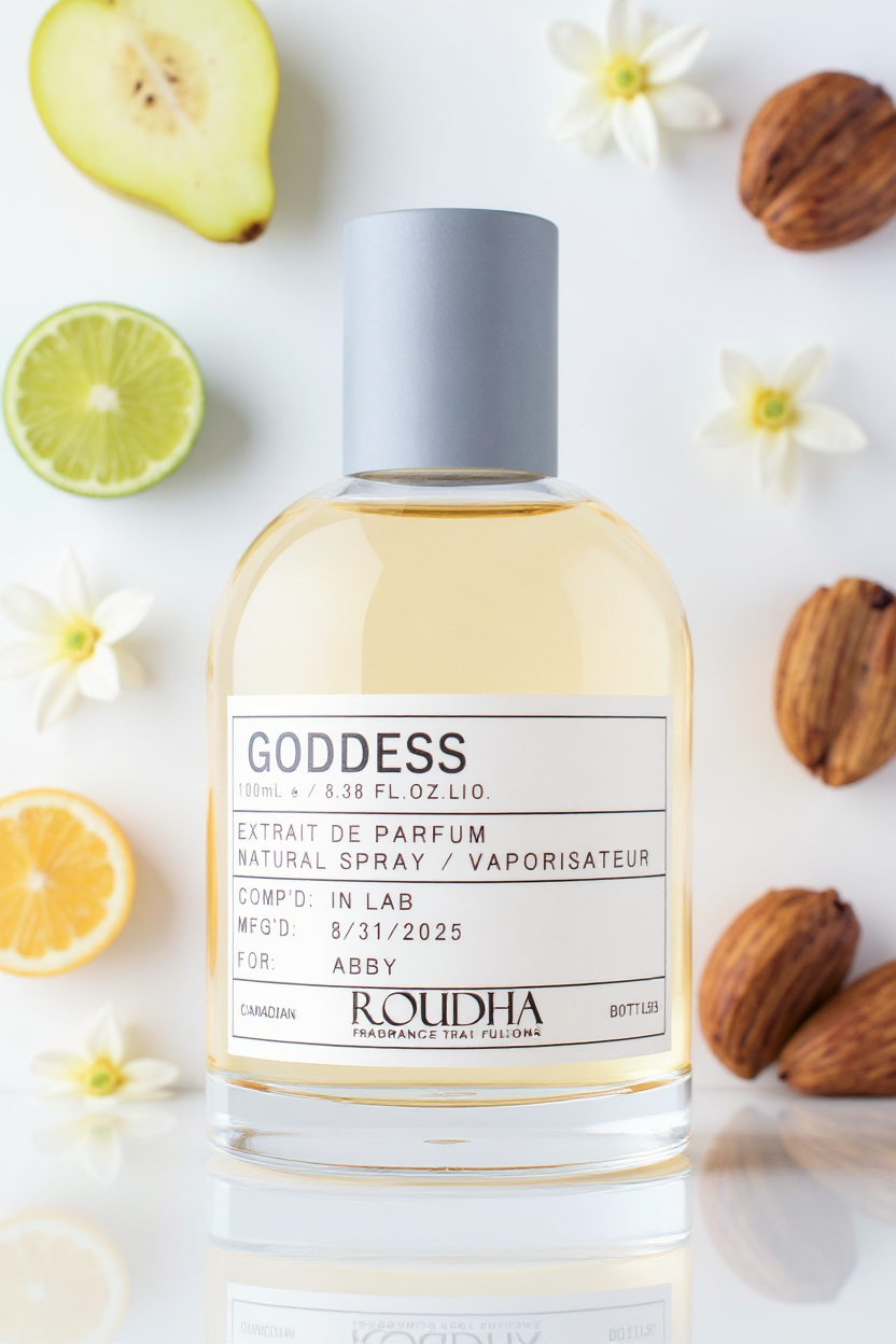 GODDESS perfume bottle - fresh fruity pear jasmine vanilla cedar feminine fragrance by Roudha