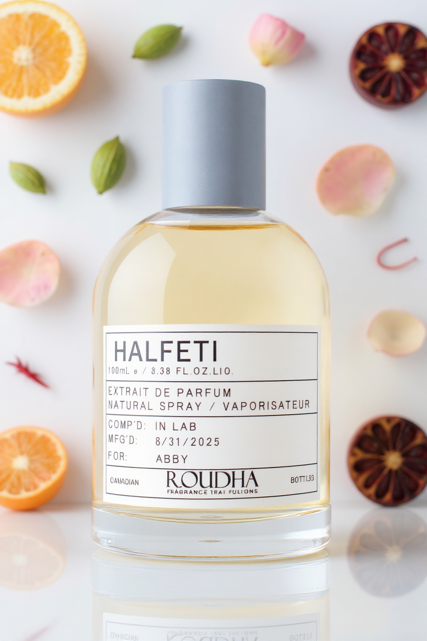 HALFETI luxury perfume bottle - rich rose oud saffron oriental unisex fragrance by Roudha