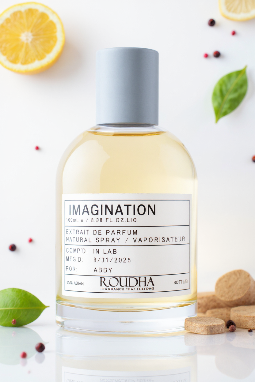 IMAGINATION cologne bottle - fresh aromatic black tea bergamot musk masculine fragrance by Roudha