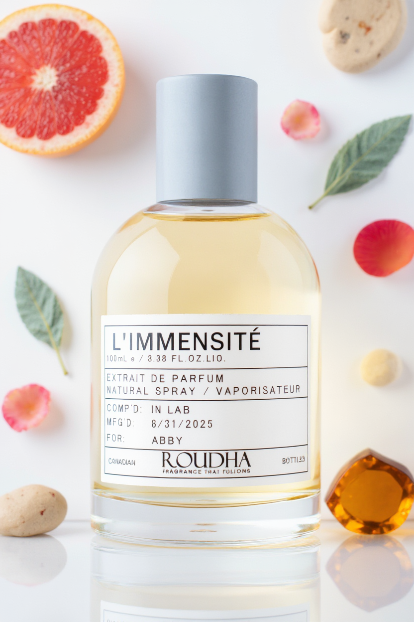 L'IMMENSITÉ cologne bottle - fresh aromatic grapefruit rosemary sage woody masculine fragrance by Roudha