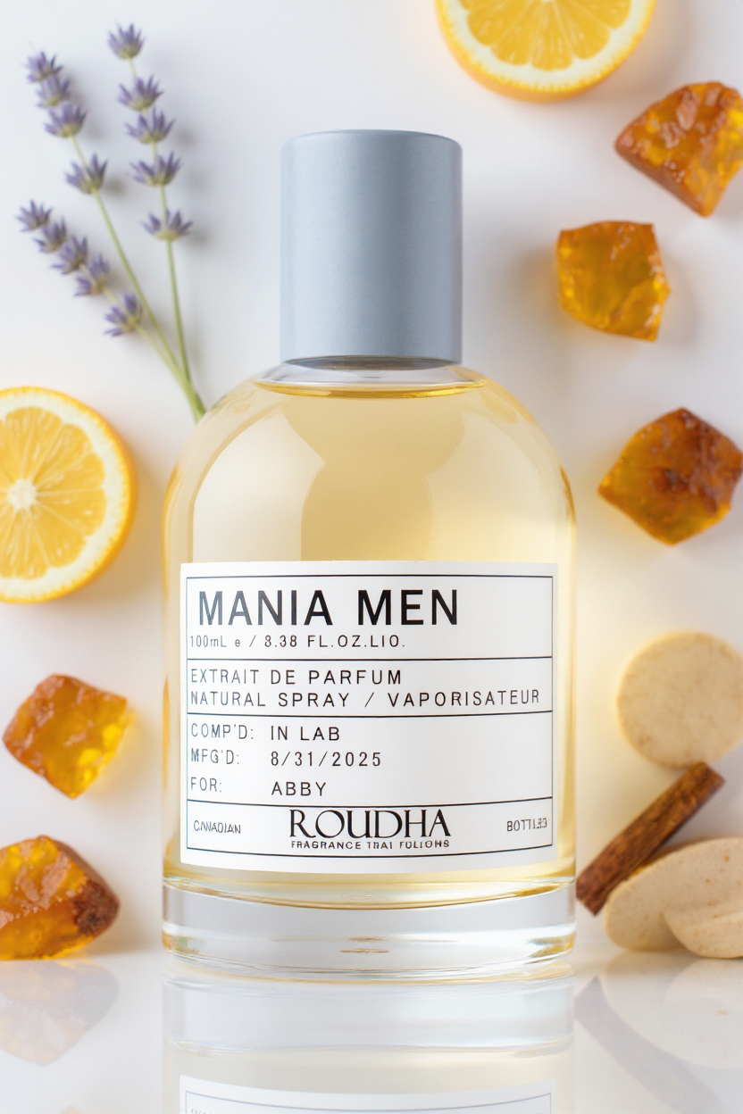 MANIA MEN cologne bottle - fresh aromatic lavender bergamot woody masculine fragrance by Roudha