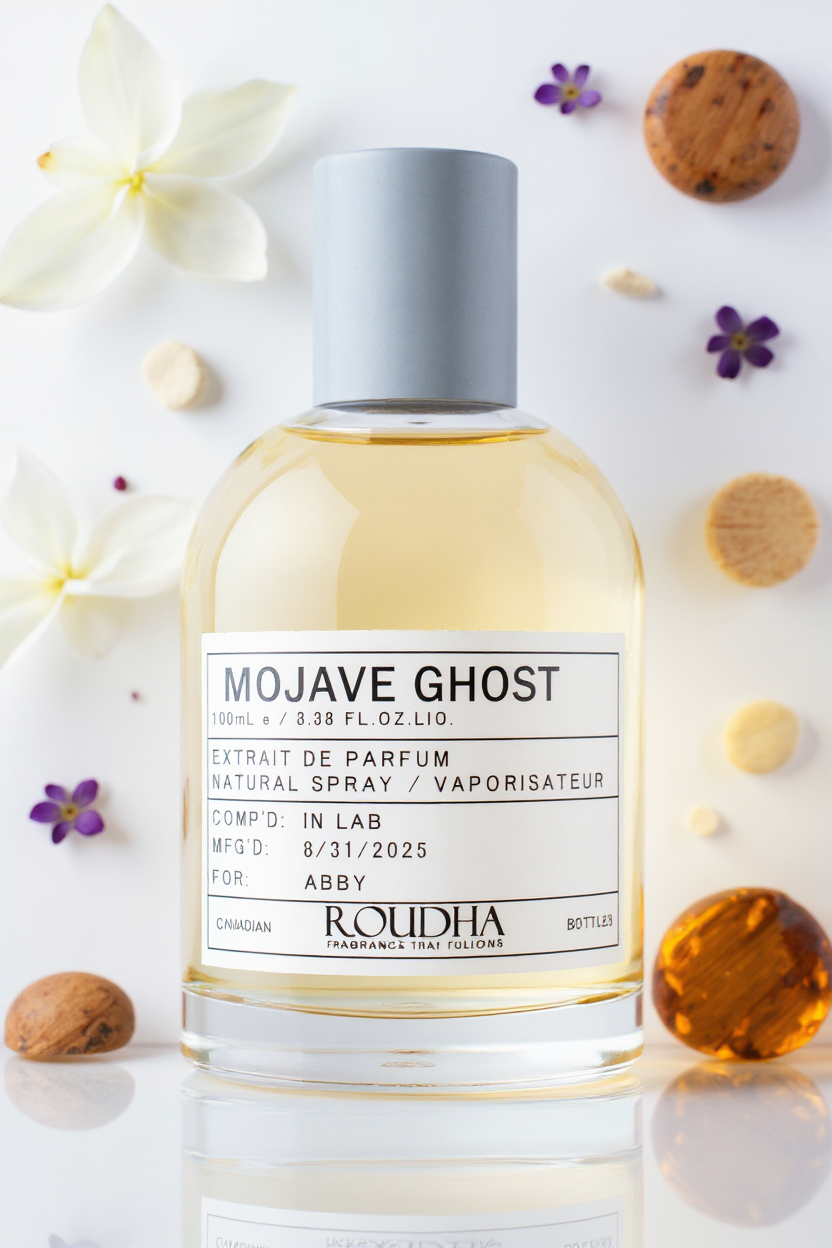 MOJAVE GHOST perfume bottle - woody floral magnolia sandalwood ambergris unisex niche fragrance by Roudha