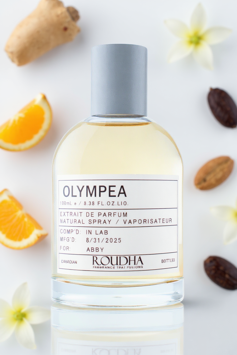OLYMPÉA perfume bottle - salted vanilla jasmine ginger sweet oriental feminine fragrance by Roudha