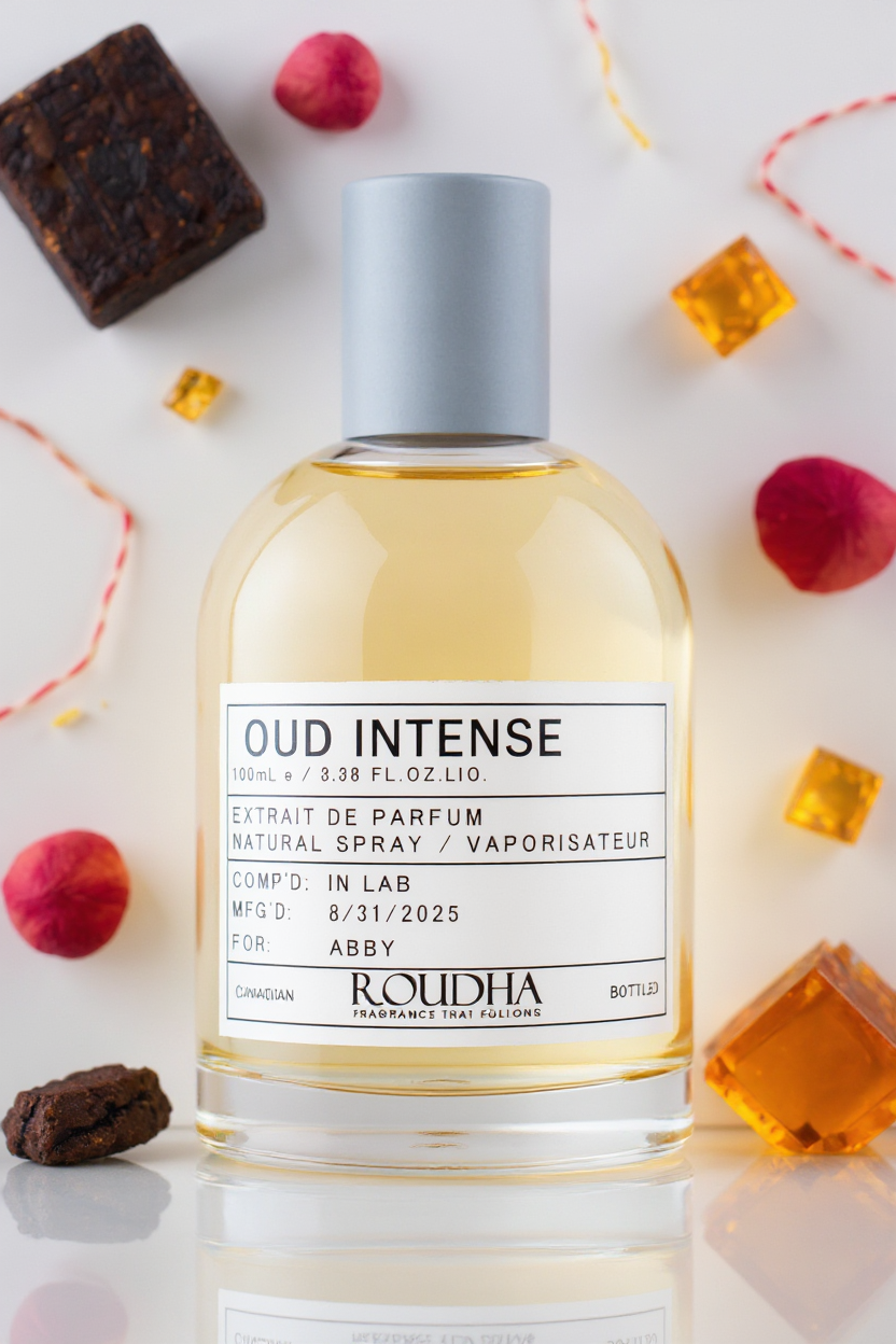 OUD INTENSE perfume bottle - intense oud rose saffron leather oriental amber unisex fragrance by Roudha
