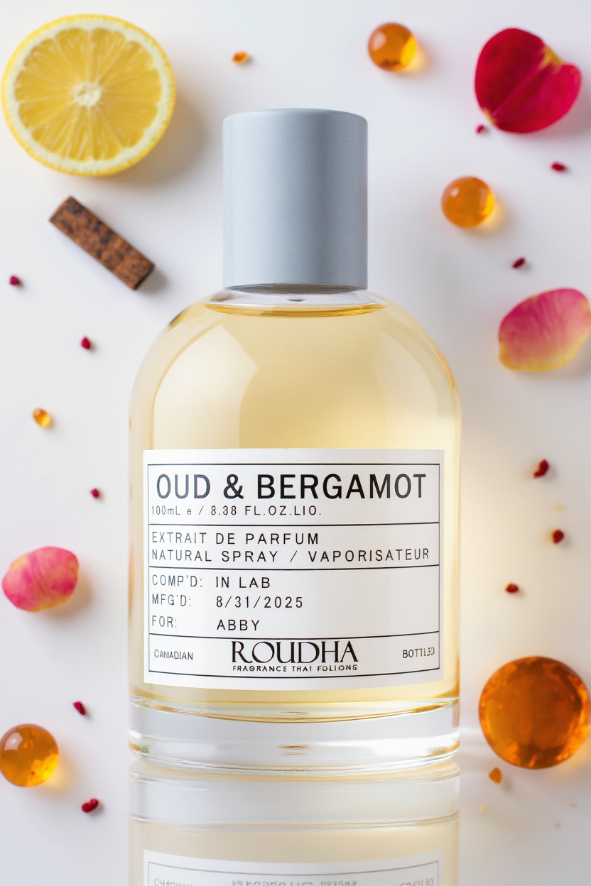 OUD & BERGAMOT perfume bottle - oud bergamot rose saffron oriental amber unisex fragrance by Roudha