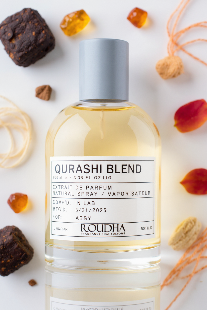 QURASHI BLEND perfume bottle - rich oud amber musk rose saffron oriental unisex fragrance by Roudha