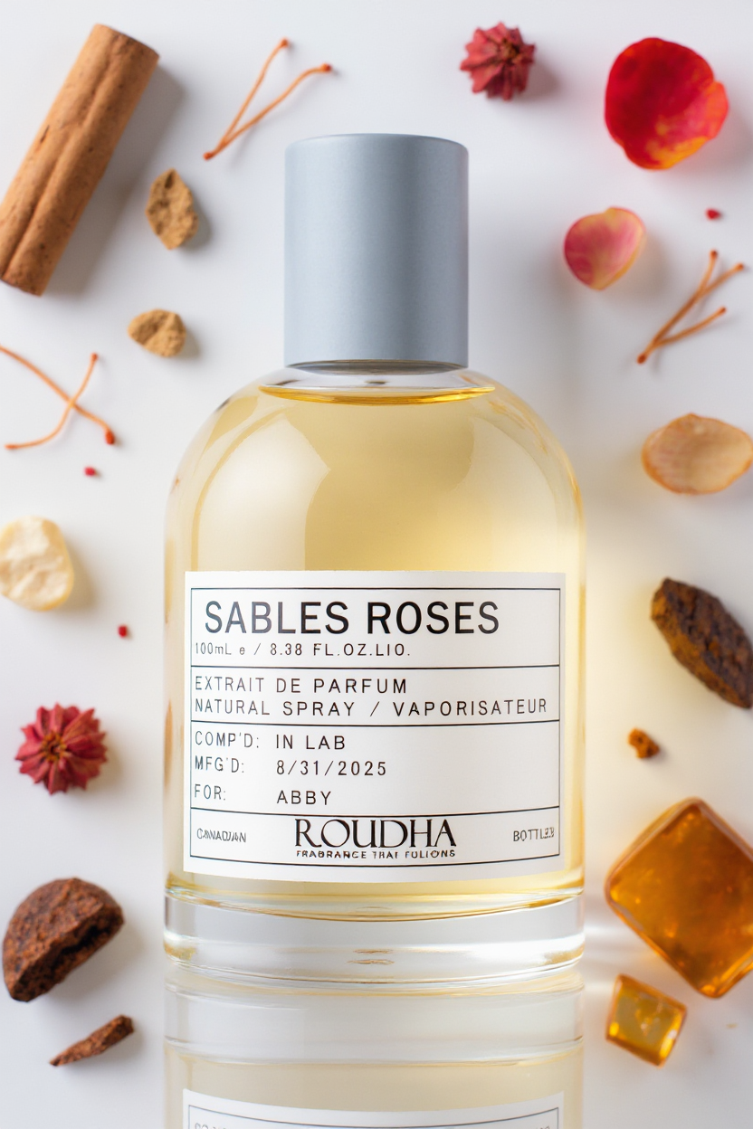 SABLES ROSES perfume bottle - warm rose oud cinnamon saffron oriental amber unisex fragrance by Roudha