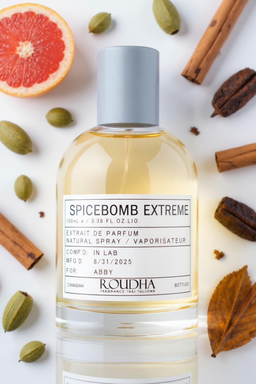 SPICEBOMB XTREME cologne bottle - spicy cinnamon cardamom tobacco vanilla oriental masculine fragrance by Roudha