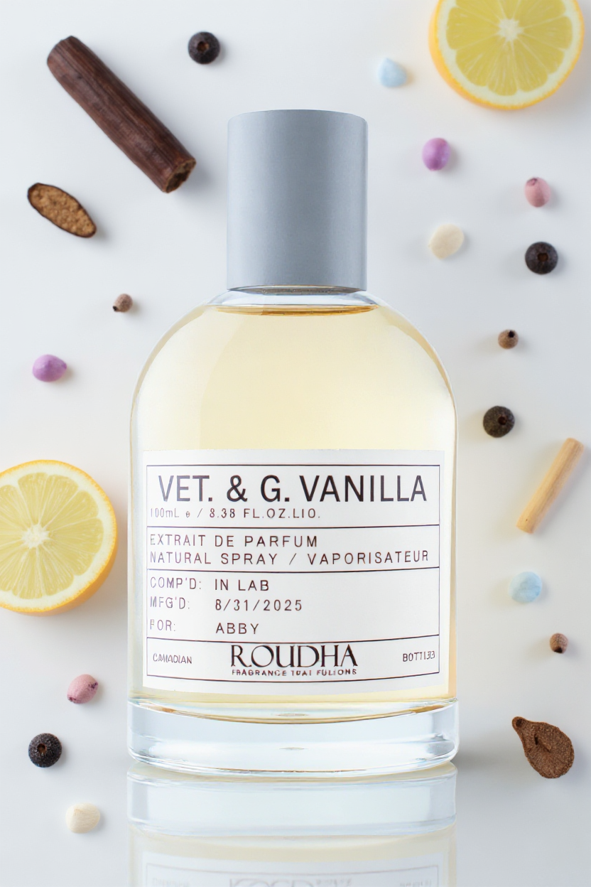 VETIVER & GOLDEN VANILLA perfume bottle - fresh vetiver vanilla bergamot woody gourmand unisex fragrance by Roudha