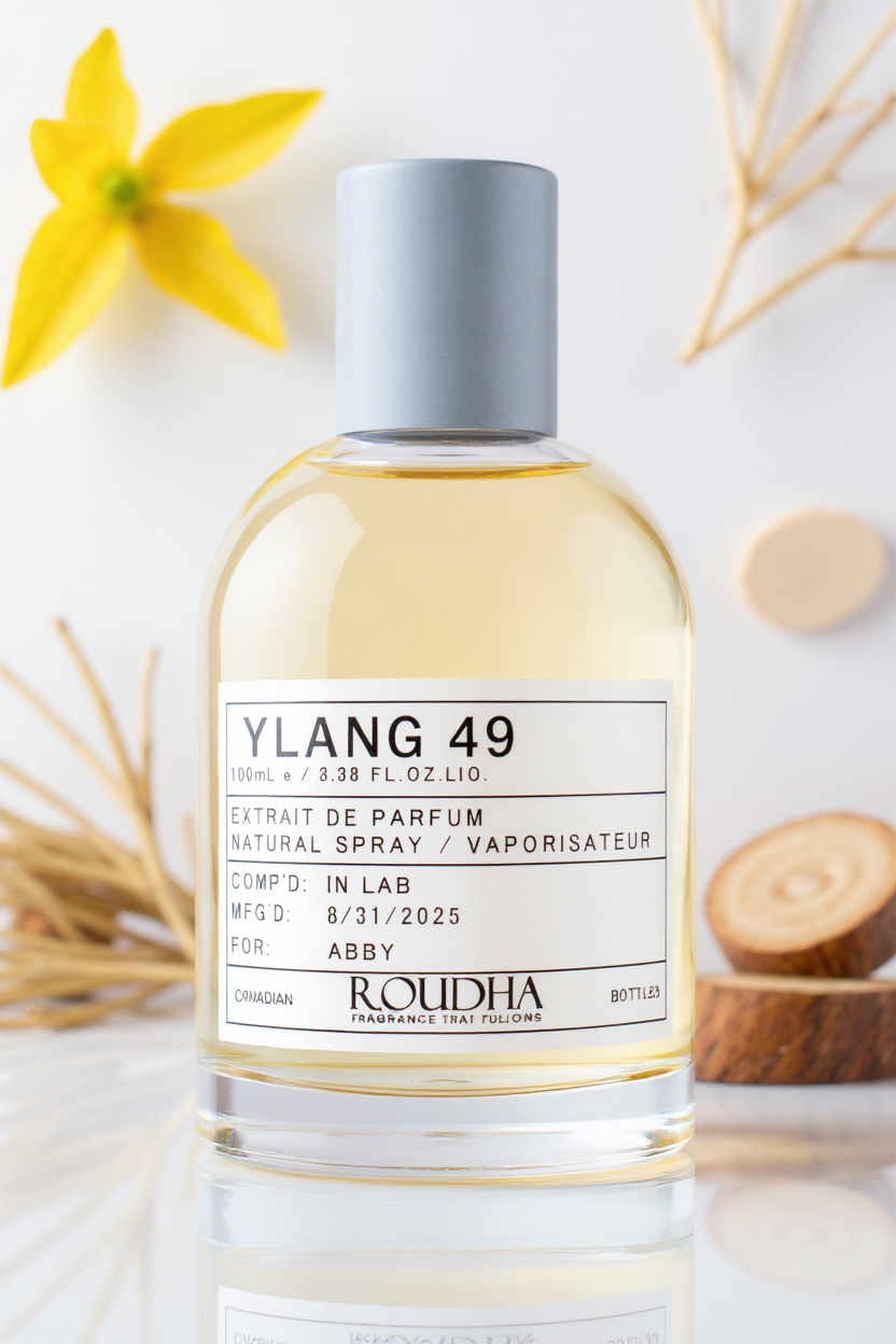 YLANG 49 perfume bottle - warm ylang-ylang vetiver spices sandalwood floral woody unisex niche fragrance by Roudha